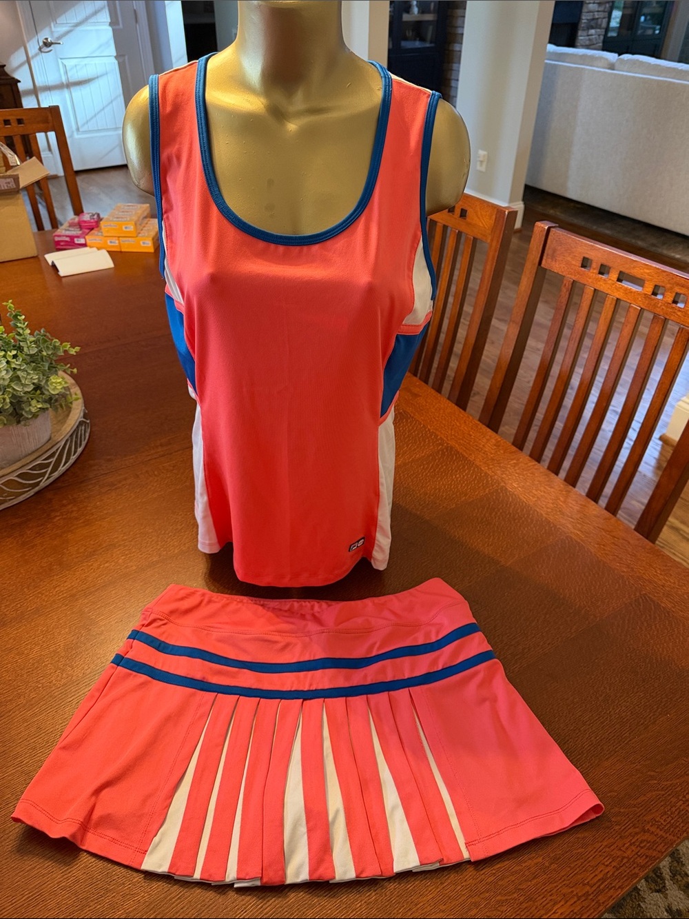 Fila Coral Pink, Blue & White Tennis Skirt Set